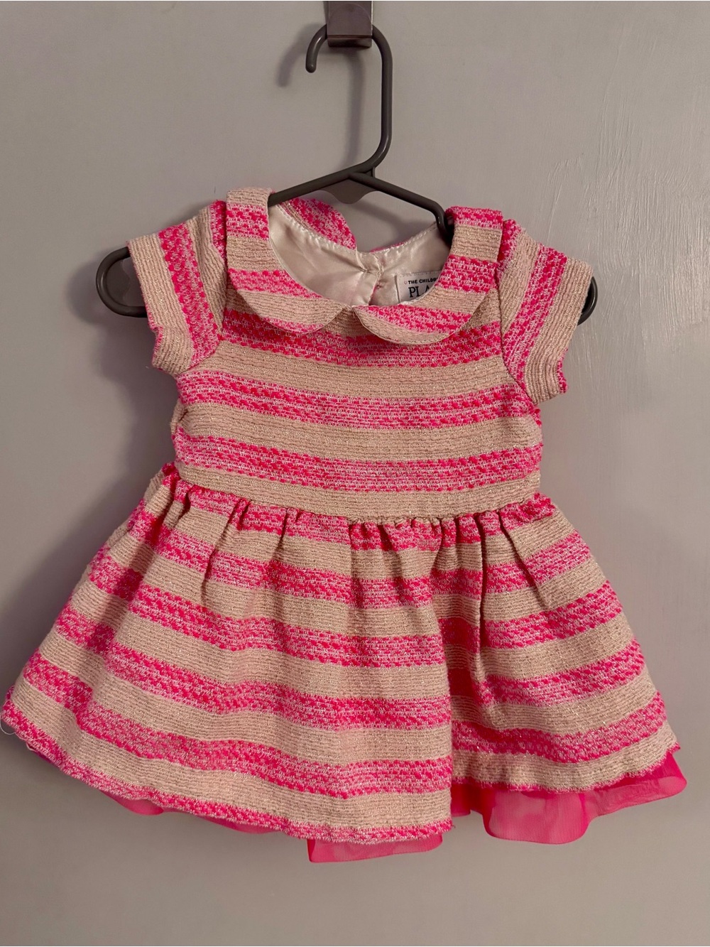 The Children's Place Pink and Cream Striped Dress with Peter Pan Collar